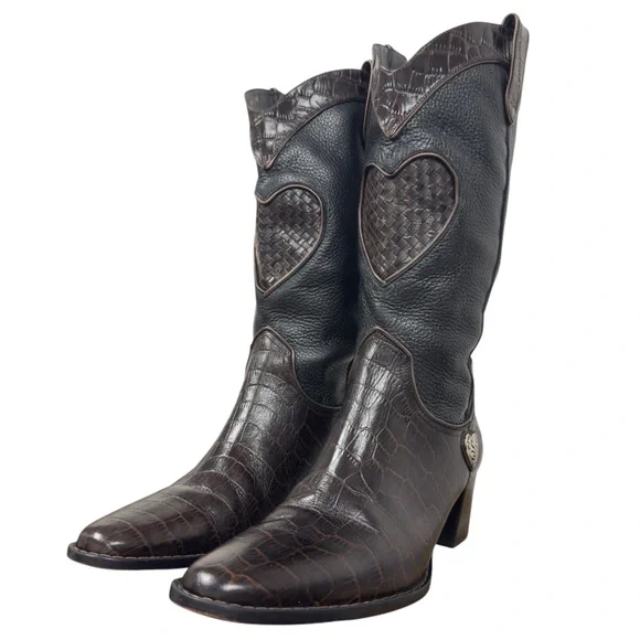 Brighton Western Festival Heart Braided Leather Cowgirl Country Croc Boots